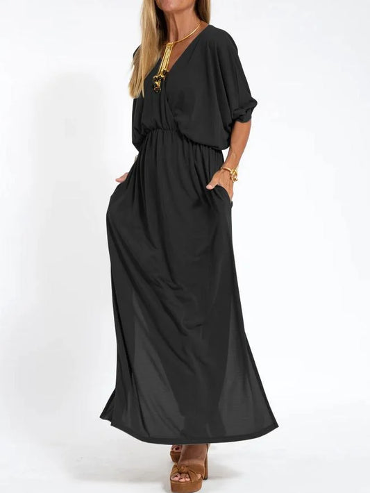 Robe longue St Tropez bohème chic avec col en V